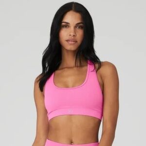 ALO Yoga Seamless Ribbed Racerback Sports Bra | | Size M | Paradise Pink